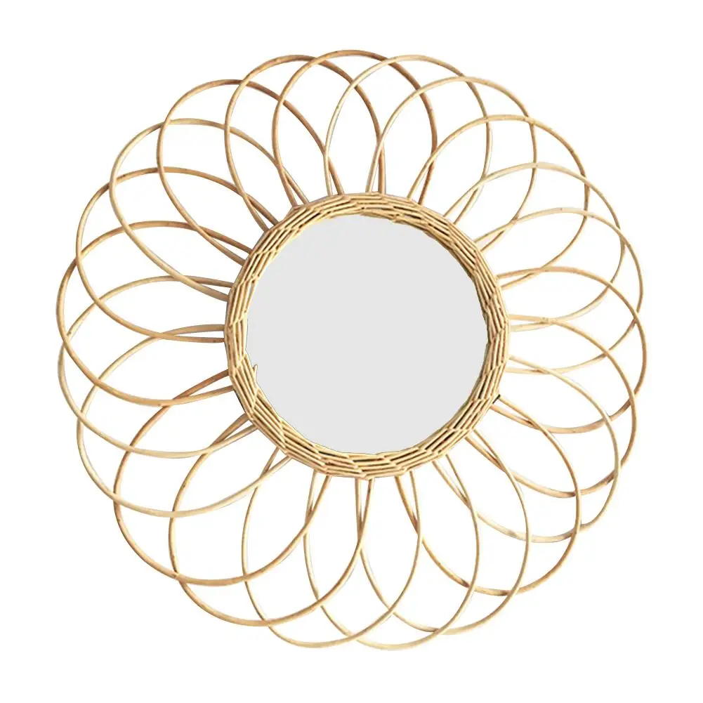 

Nordic Style Wicker Wall Mount Mirror With Macrame Fringe Round Mirror Decor For Apartment Living Room Bedroom Baby Nursery