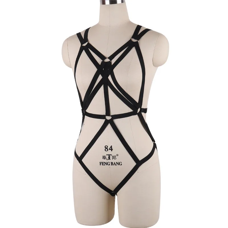 Full Body Harness Set Sexy Lingerie Elastic Adjust Plus Size Bondage  Punk Gothic Harness Cage Bra Wedding Leg Garter Belt