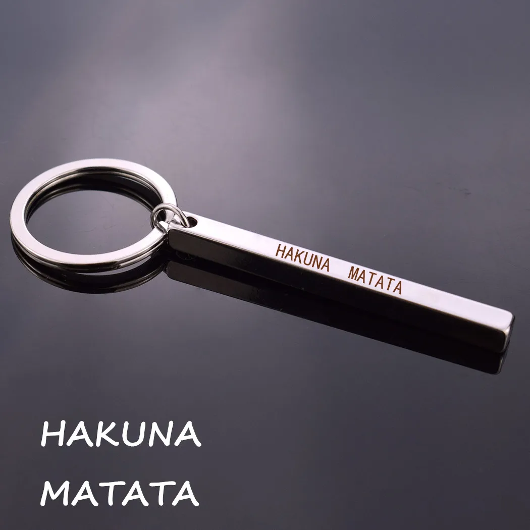 

Letterring Keychain''HAKUNA MATATA''African Proverb Simple Inspirational Letters Bar Keychain Engraved Pendant Jewelry