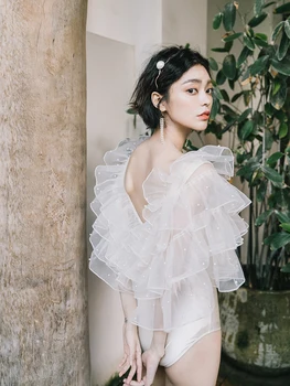 

Swimwear Pearl Fairy Style Belly Covering Slimming One-piece Sexy Big Backless Hot Springs Bathing Suit Women's