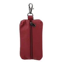 Genuine Leather Unisex Keychain Car Key Wallets Zipper Keychain Purse Men Car Keys Organizer Housekeeper Key Holder Covers Case - Цвет: Wine Red