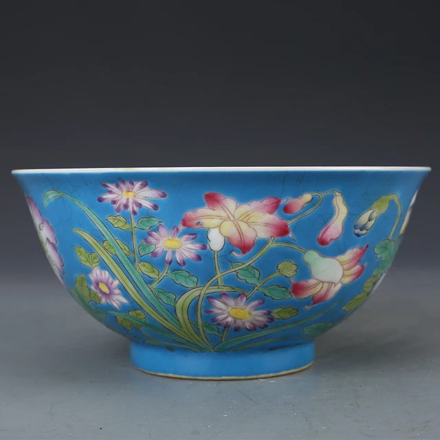 Kangxi Császári Kézzel Festett Kék Zománc Virág Tál A Qing -Dinasztia Antik Porcelán Kollekcióból - Image 4