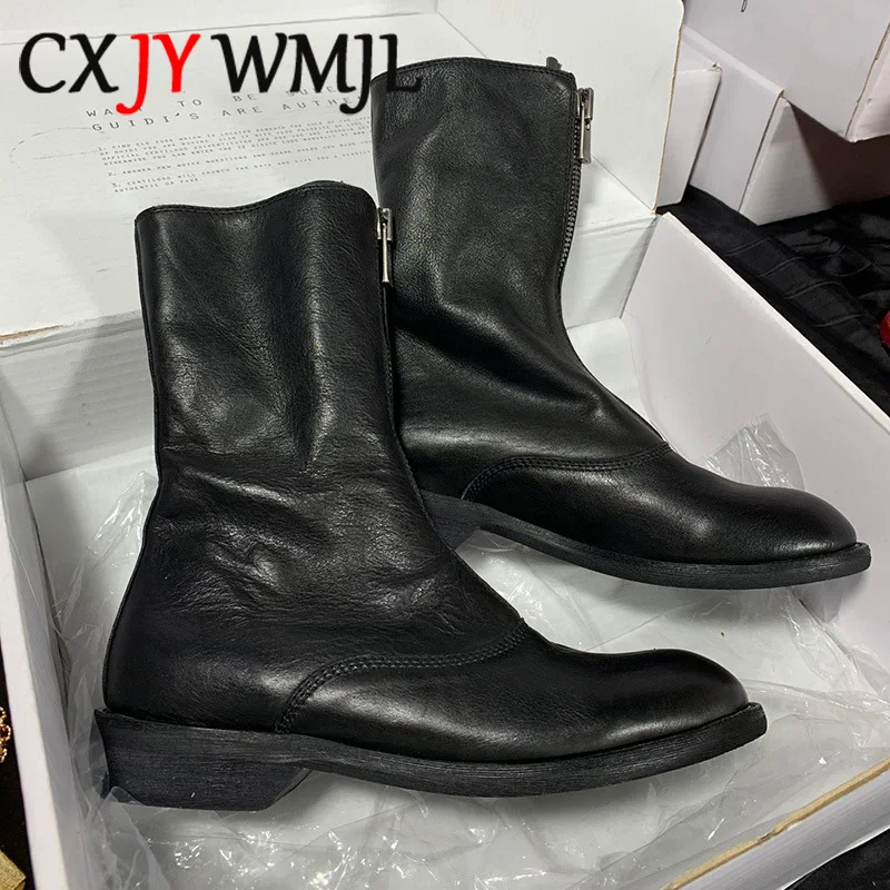 

Genuine Leather Autumn Boots Front Zipper Black Women Boot Fashion Female Cowhide Booties Spring Travel Shoes Party Dress Bootie