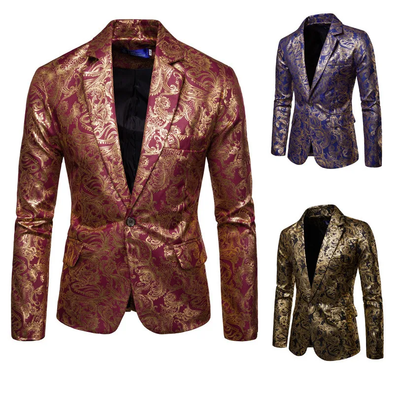 

Hot Selling Men's Suit Bright Surface Bronzing Printed Suit Best Man Formal Dress Costume