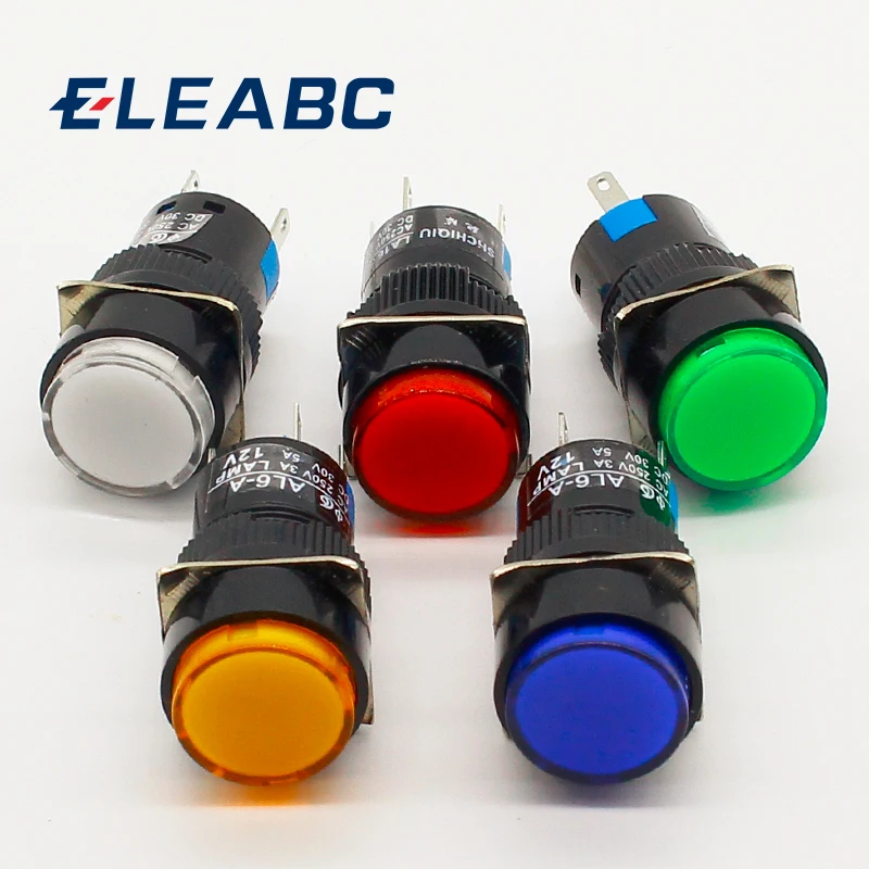 16mm DC 6V 12V 24V 220V LED Push Button Switch Blue Green Red Yellow White lamp Fixed Pushbutton Switches Latching On Start |