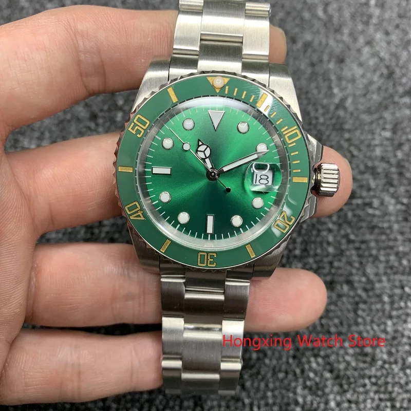 

Watch Men 40mm Men's Automatic Mechanical Watch Yellow Green Ceramic Bezel Steel Case Sapphire Glass sterile Wristwatch
