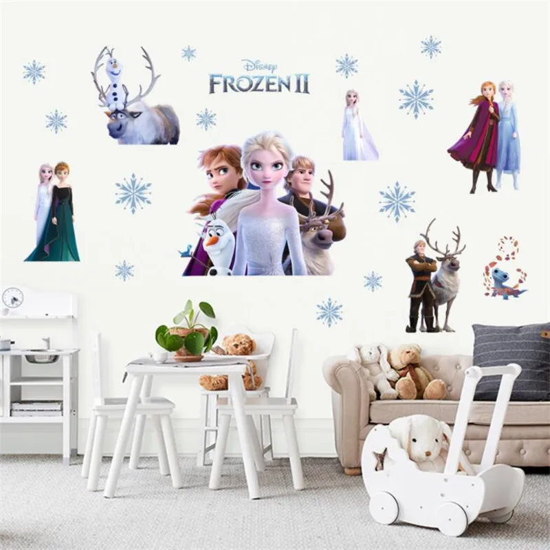 Frozen2-pegatinas de dibujos animados para decoración de habitación de niños, DIY de pared para dormitorio, película 3D de la princesa Anna