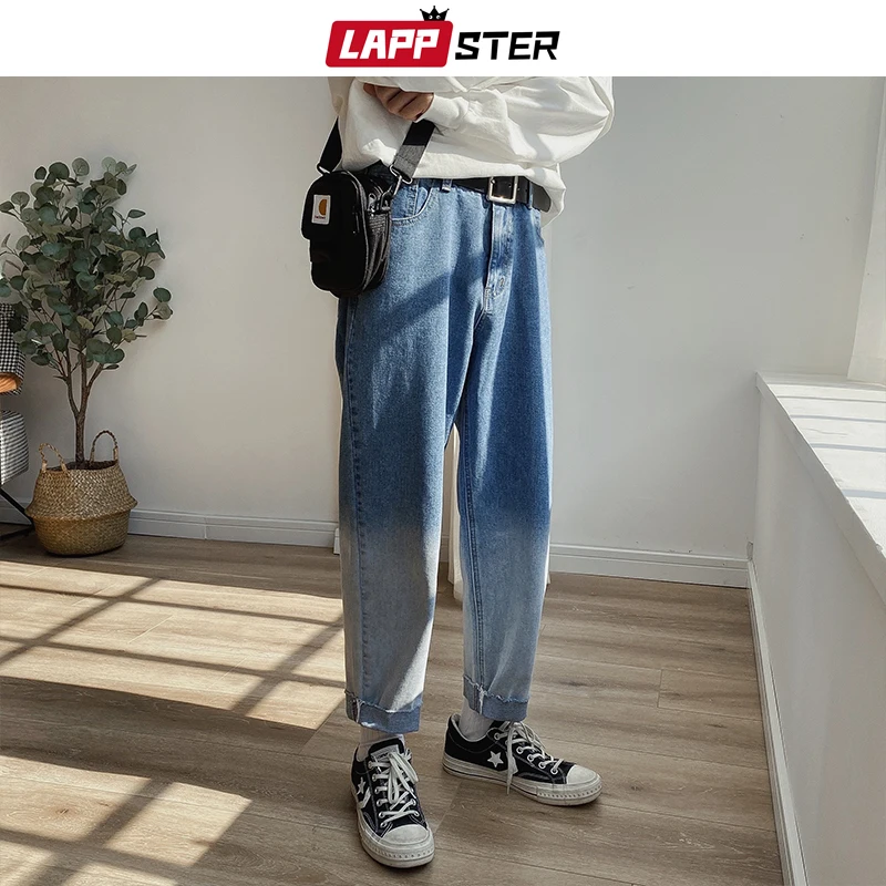 LAPPSTER Men Gradient Color Blue Jeans Pants 2020 Mens Japanese Streetwear Denim Pants Male Patchwork Fashions Harem Pants 5XL LAPPSTER Men Gradient Color Blue Jeans Pants 2020 Mens Japanese Streetwear Denim Pants Male Patchwork Fashions Harem Pants 5XL