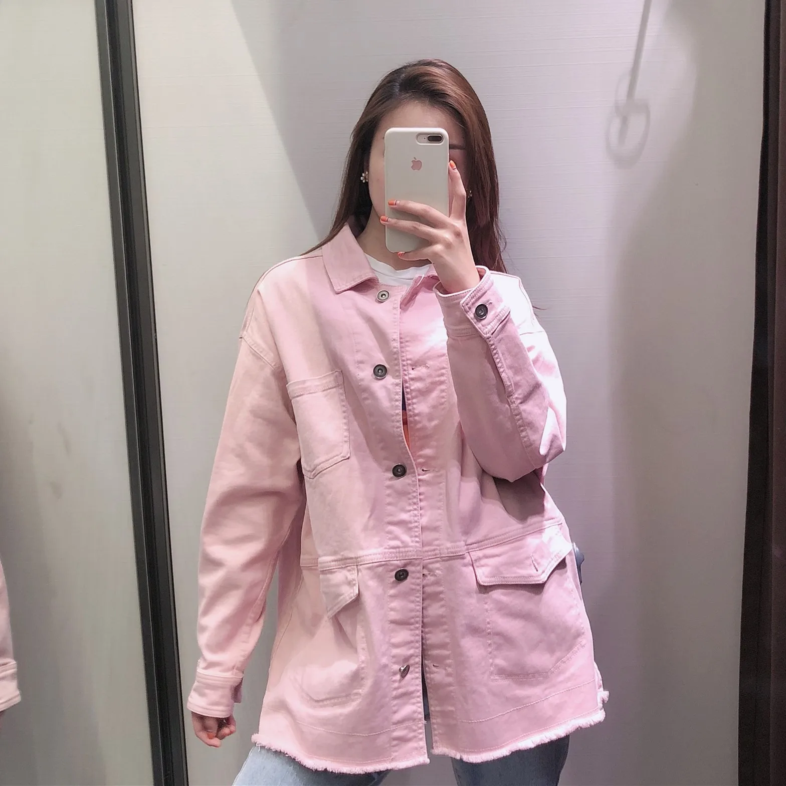 

Yc26 2019 New Style Women's Pocket-Accent Jacket Pink Coat