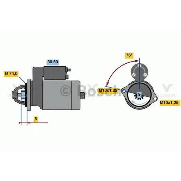 0986018680 bosch стартер 12v, 1.8kw