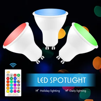 

AC85-240V 8W GU10 Led Bulb Atmosphere Led Lighting Changeable Spotlight With 24Keys IR Remote Controller 16 Colors Changeable