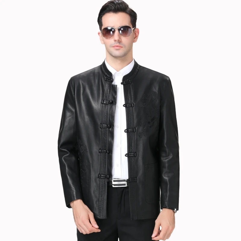 Chinese Style Men PU Bomber Jackets Coats Motorcycle Biker Faux Leather Jacket Autumn Winter Clothes Male Classic Thick Coat | Мужская