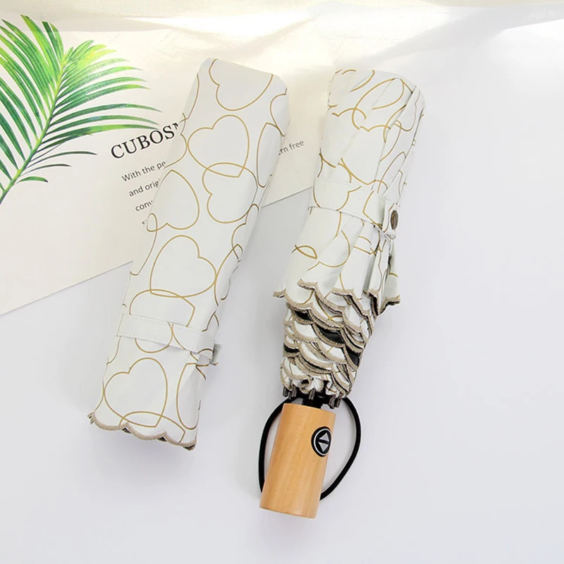 Автоматический зонт от дождя Для женщин анти УФ три складной кружевные зонтики