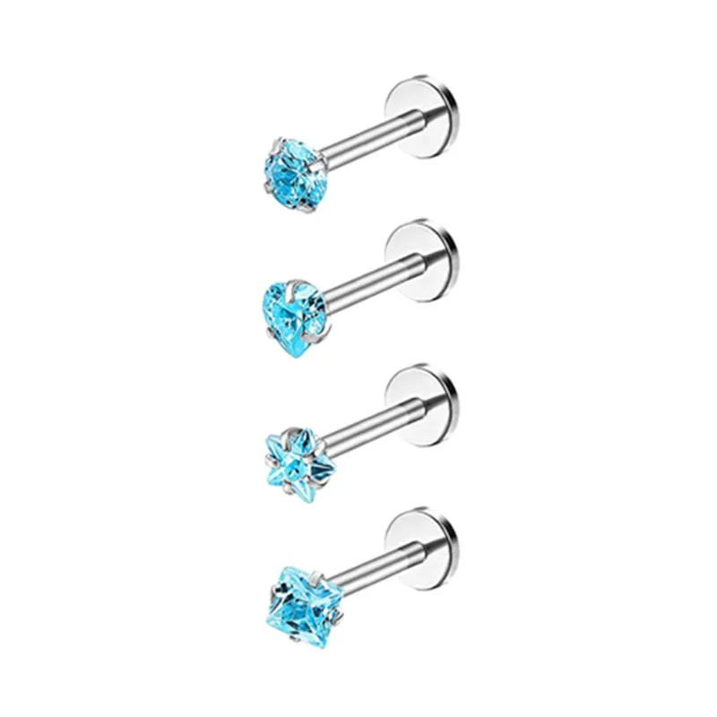 Piercing Jewelry Body Piercing Earrings Ear Piercing Jewelry Ear Studs Body Piercing Jewelry Body Jewelry 4PCS Heart Crystal Tragus Piercing Earring Set Flat Labret Piercing Set Lip Ring Lot Conch Cartilage Stud Helix Lobe Earring