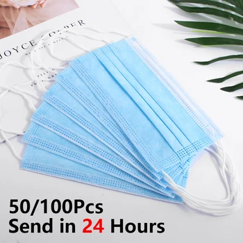 

50 Pcs / 100 pcs Mask Disposable 3 Layer Ply Filter Mouth Mask Disposable Face Mask Filter Safe Breathable Protective Masks FPP2