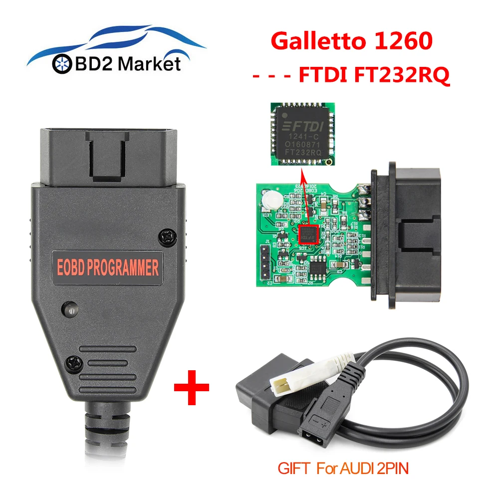 Инструмент для настройки чипа ECU Galletto 1260 + audi 2 pin OBD2 диагностический инструмент с