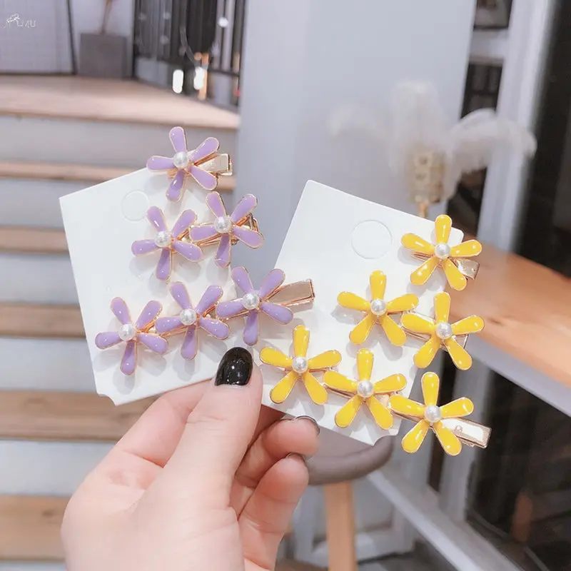 

Korea Fashion Imitation Pearl Hairpins Resin Enamel Macaron Color Flower Hair Clips Women Metal Barrettes Hair Accessories