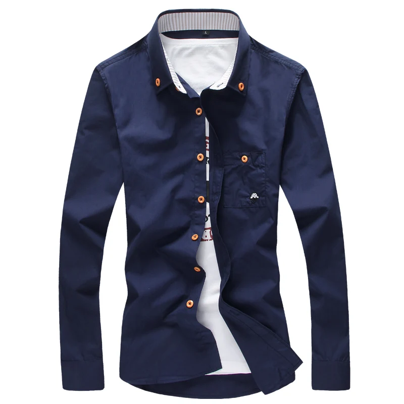 Navy blue Летние красивые новые мужские модные изысканные однотонные рубашки с вышивкой, тонкие рубашки с короткими рукавами для отдыха/мужские хлопковые рубашки с длинными рукавами - Цвет: Navy blue