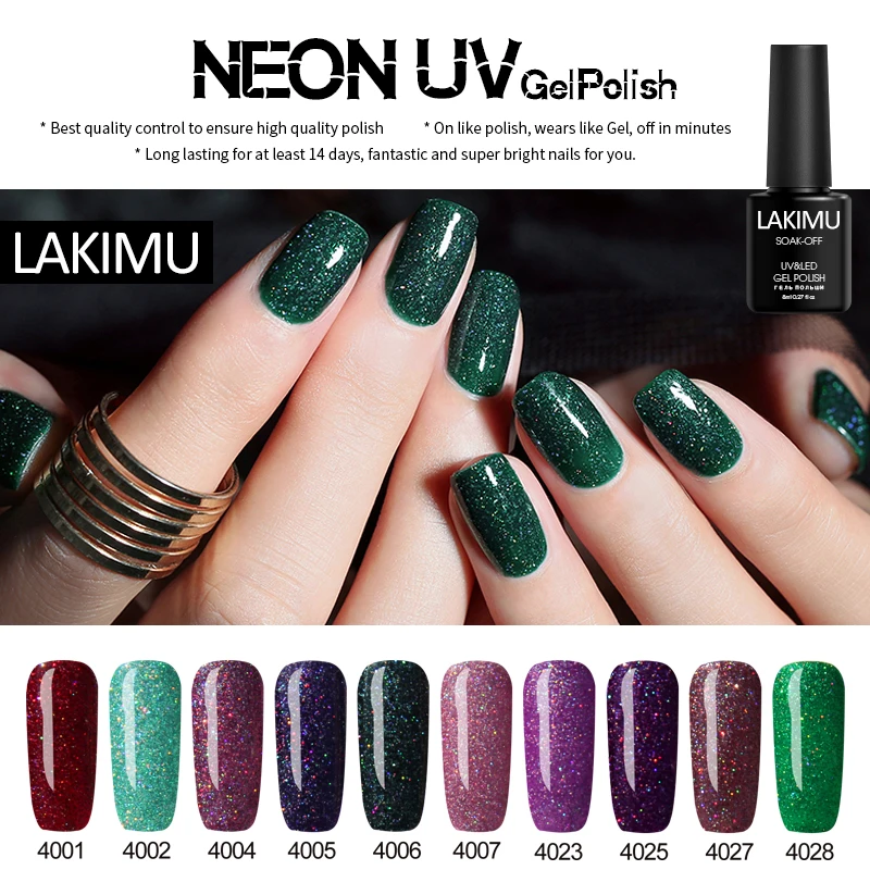 

LAKIMU 8ml Neon UV Gel Nail Glitter 19 Colors Shiny Starry Soak Off Varnish Gel Nail Semi Permanent Rainbow Nail Primer