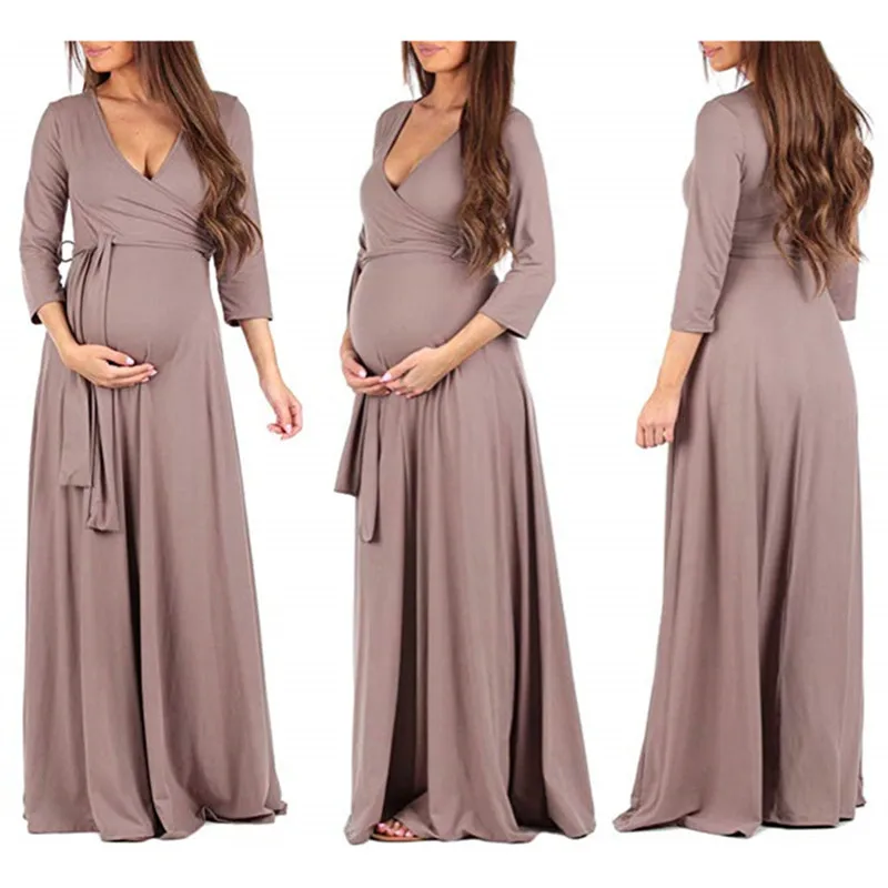 Платья с пышной юбкой для беременных, Одежда для беременных, платье с длинным поясом, однотонное платье с v-образным вырезом для беременных, Vestido, одежда для мам