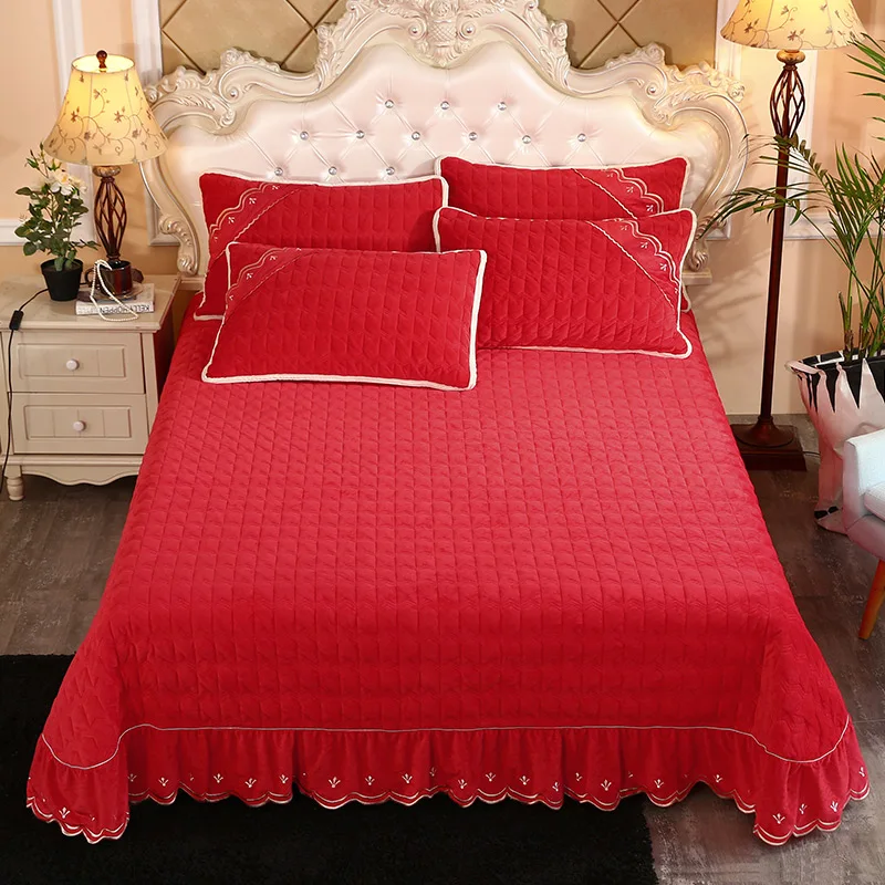 Super Soft Solid Quilted Bed Quilted Bedspread Bed Cover Winter style Warm Fleece Chic 250X250cm/250X270cm Bed spread Pillowcase