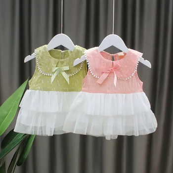 

Fashion stitching Baby Girl Dress 2020 New summer sleeveless Baby Dresses Lace Birthday Dress 0-2year girls Clothes