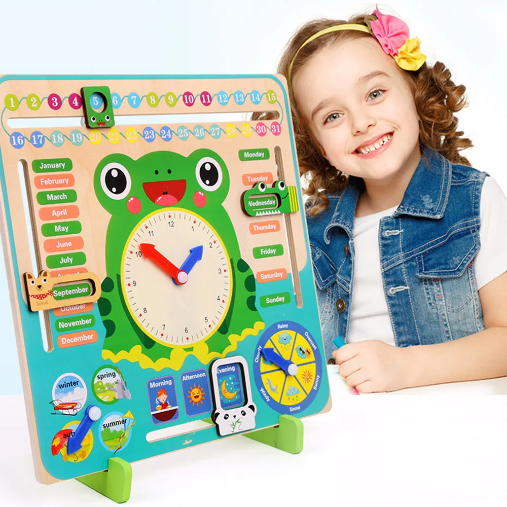 

Calendar & Time 7 in 1 clock cognitive toys Wooden Baby Weather Season Cognition Preschool Education Teaching Aids For Children