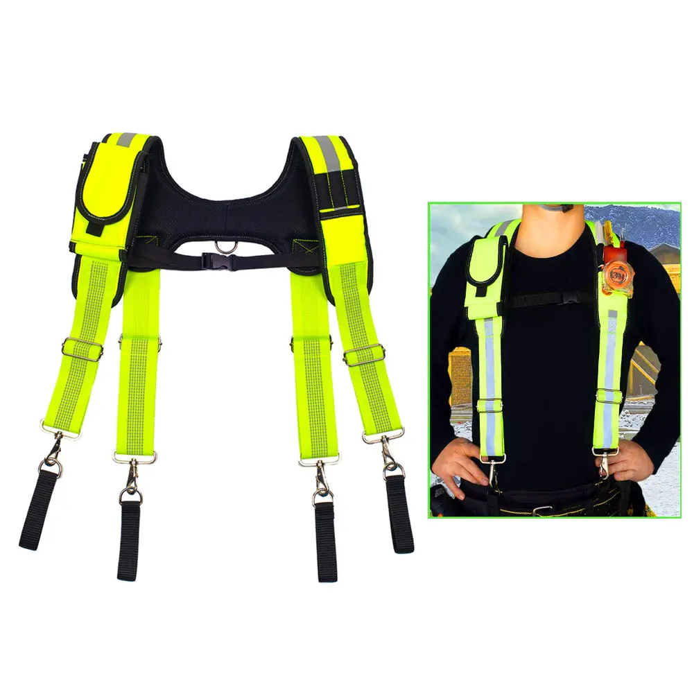Green Tool Belt Braces Adjustable Work Suspension Rig With Pencil Slots