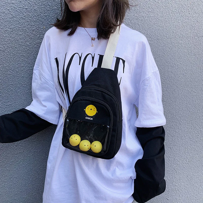 

2019 Autumn New Fashion Multi-functional Transparent Small Animal Canvas Chest Bag Solid Color Simple Versatile Large-Volume WOM
