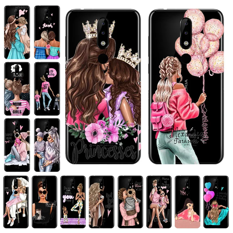 

Cute Cartoon Fashion Black Brown Hair Baby Mom Girl Queen Phone Case For Nokia 5 6 5.1 6.1 Plus 3310 Silicone TPU Back Cover