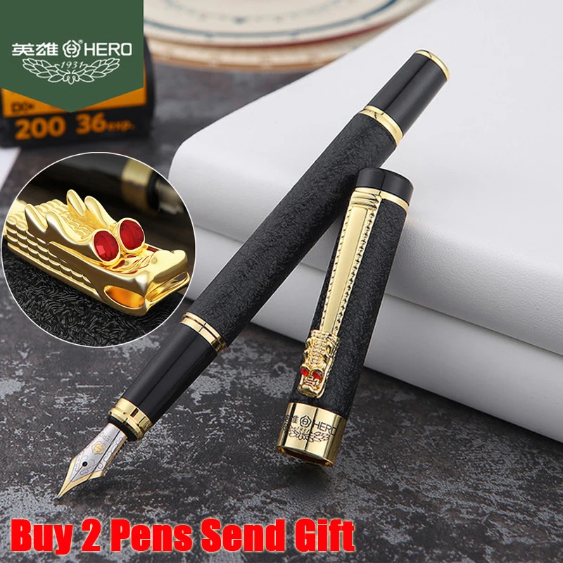 

Free Shipping 2019 New Arrival Brand Hero Fountain Pen Metal Dragon Clip Business Writing Brand Clip Pen Buy 2 Pens Send Gift