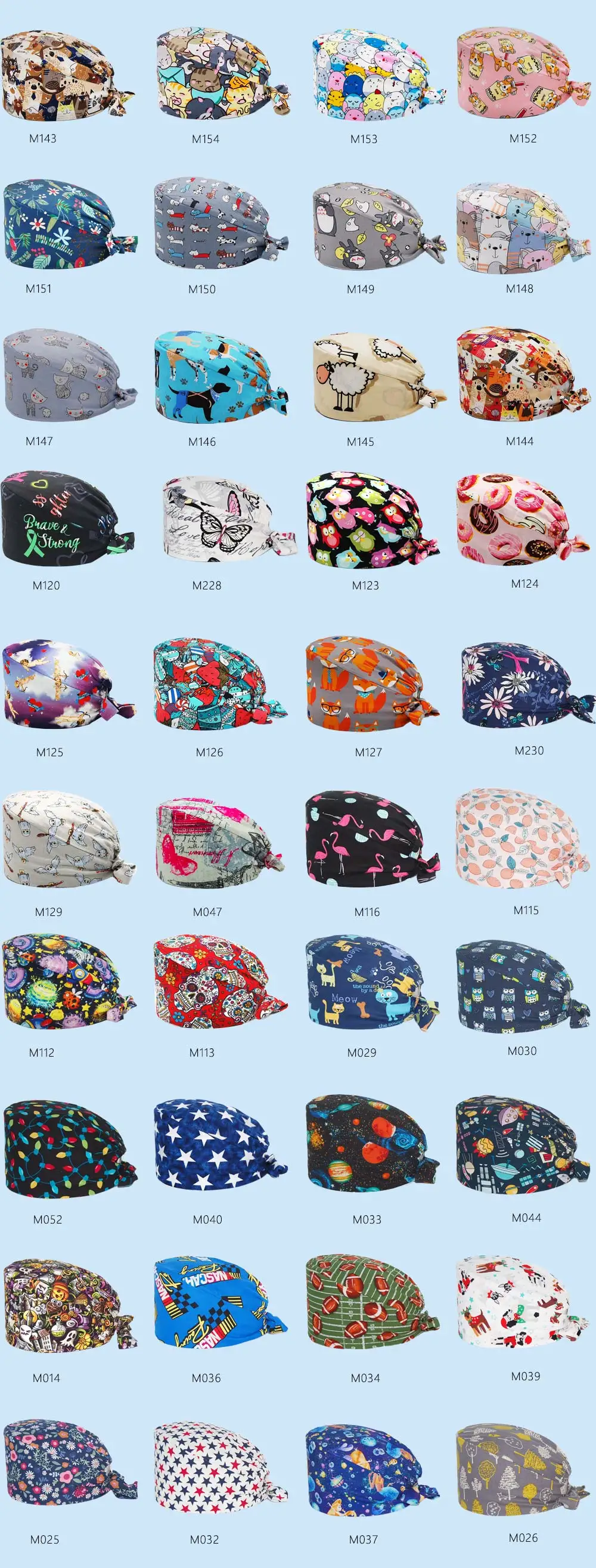 Unisex Scrub Cap with Buttons Adjustable Anime Printing Bouffant Nursing Hat Head Scarf Pet Shop Lab Women Work Surgicals Hats white skully hat