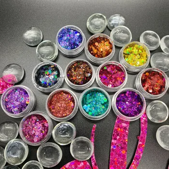 

18/24 pots Holographic Mix Chunky Hex Glitter Powder with High Flash 0.2-3mm Tumbler Making Nail Art Loose Glitter Sequins RE#74