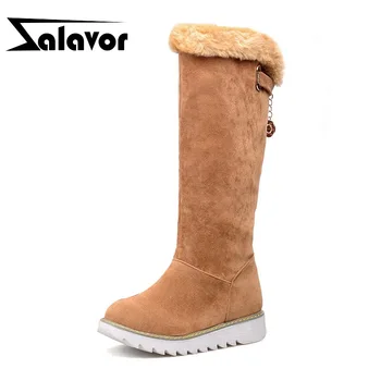 

ZALAVOR Winter Shoes Women Thick Fur Inside Warm Snow Boots Female Knee High Flat Botas Women Plush Warm Footwear Size 34-39