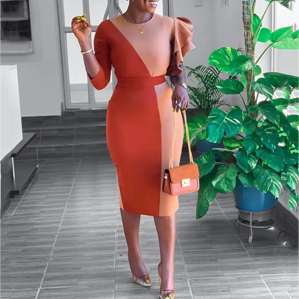 Vestido de mujer con volantes anaranjados elegantes vestidos de fiesta de  cena de estilo africano vestido de tubo recto de retazos 2019 vestidos  femeninos| | - AliExpress