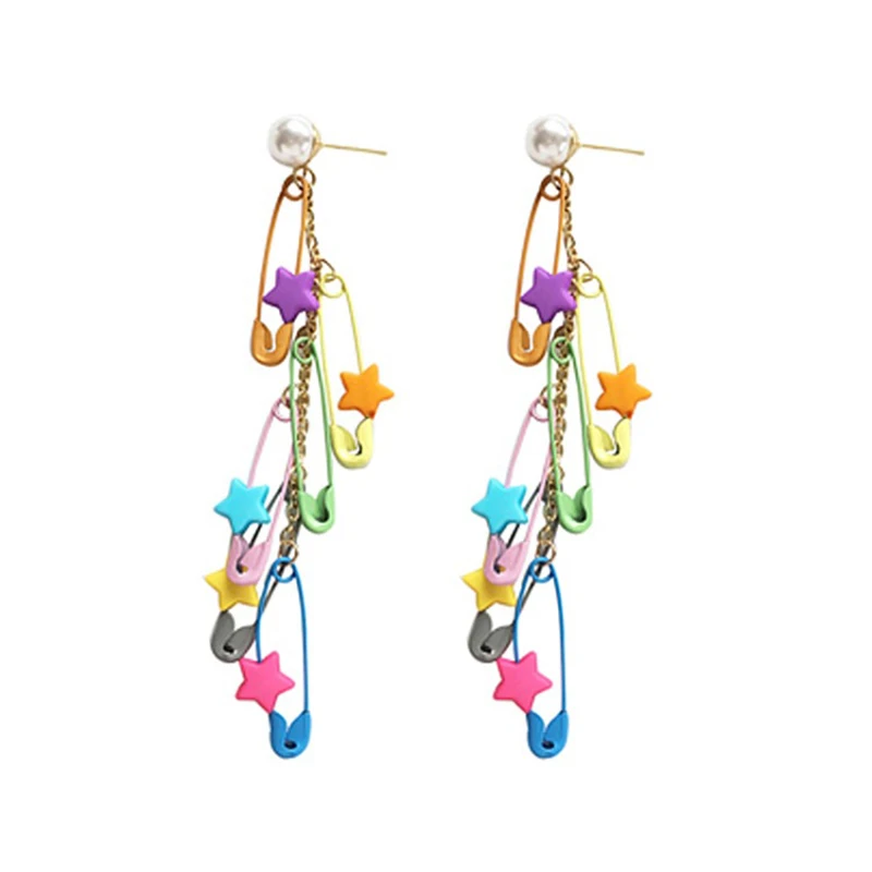 1/3 Pair Exaggerated Multi-color Pin Star Tassel Drop Dangle Earrings For Women Fashion Jewlery