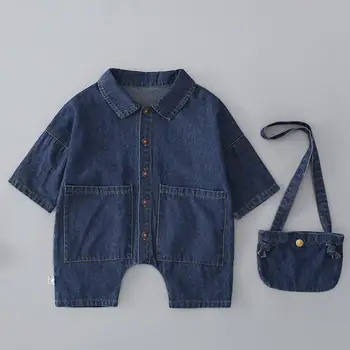 

Summer Spring Baby Rompers Children Sleeve Denim Solid Pattern Three Quarter Jumpsuit New Arrival