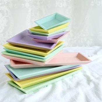 

Nordic Style Macarons Storage Tray Desktop Hand-painted Snack Plate Cosmetic Dish Wood Tray Photography Props