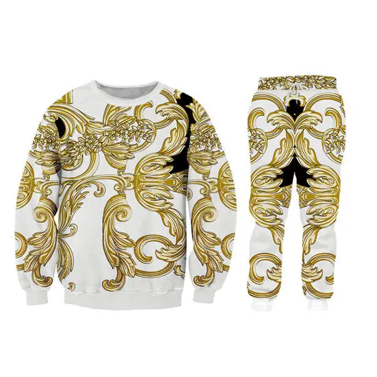 Baroque 3d Men's Tracksuits Sets Luxury Palace Gold Flower Print Zipper Hoodie Sweatpants 2 Piece Set Custom Unisex Clothing (7)