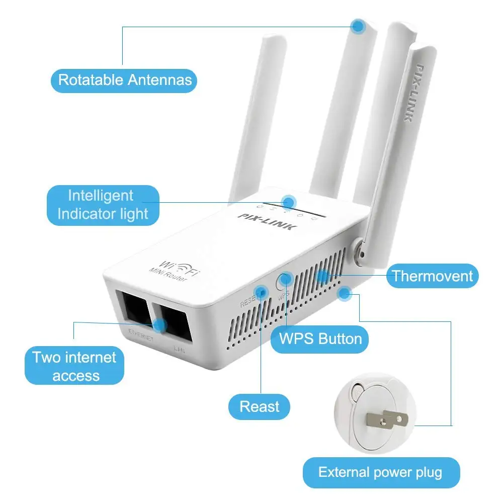 Беспроводной Wifi 300Mpbs простая настройка домашние роутеры с 4 внешними антеннами