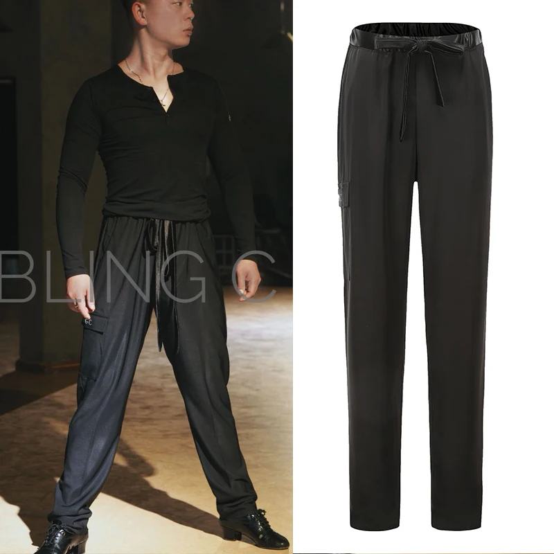 Soft Latin Dance Pants For Men Standard Dance Clothes Black Trousers