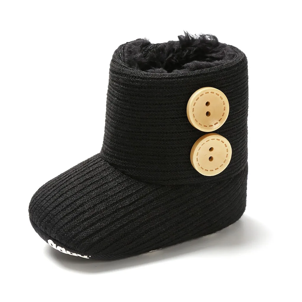 Зимние теплые однотонные ботинки с пуговицами для маленьких мальчиков и девочек; ботинки; Детский костюм; высокое качество