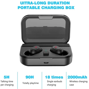 

TWS Wireless Sports Bluetooth 5.0 Bass Earphones Binaural Noise Reduction Sports Headset Earbuds with 2000MAh Charging Case