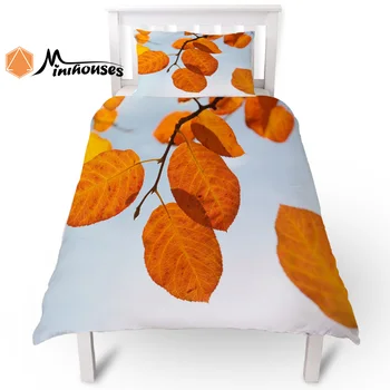 

2PC Maple Leaves Autumn Fall Orange Pattern Duvet Cover Pillow Case Quilt Cover Set Bedclothes Single Bedding Sets For Bed