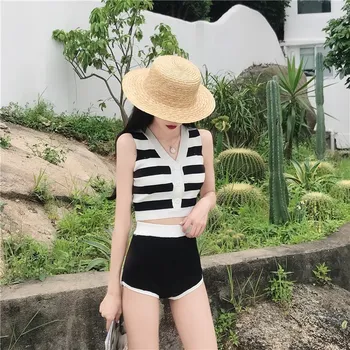 

Women's Bathing Suit Bikini Femme Swimming Pool Swimsuit Bikinis 2020 New Women Split Sexy High Waist Knitting Print Spandex