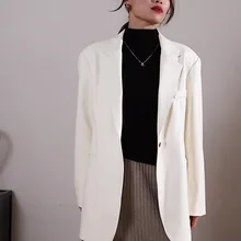 Chic PU White Blazer Women Overzise Leather Jacket Suit Formal OL Office Outfits Clothing Fashion Autumn Winter Coat 2022 New