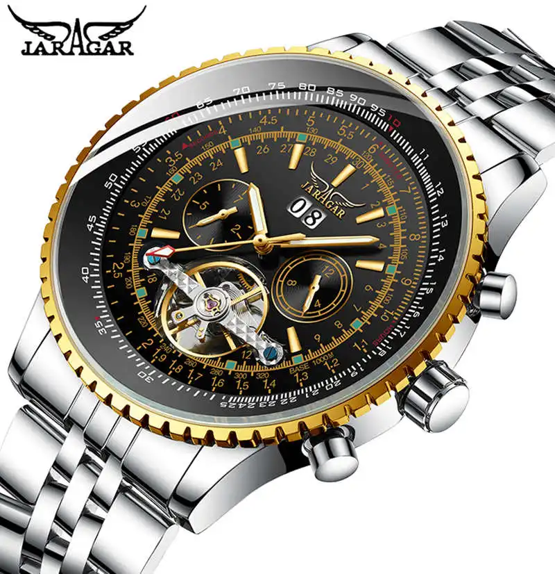 Мужские часы-авиаторы, серебристые, из нержавеющей стали, дизайн Toubillion, со шкалой циферблата, мужские часы, автоматические наручные часы для мужчин