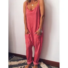 2020 Loose Sleeveless Low Waist Jumpsuits With Pockets Female Wide Leg Loose Siamese Pants Overalls Macacao Ez*