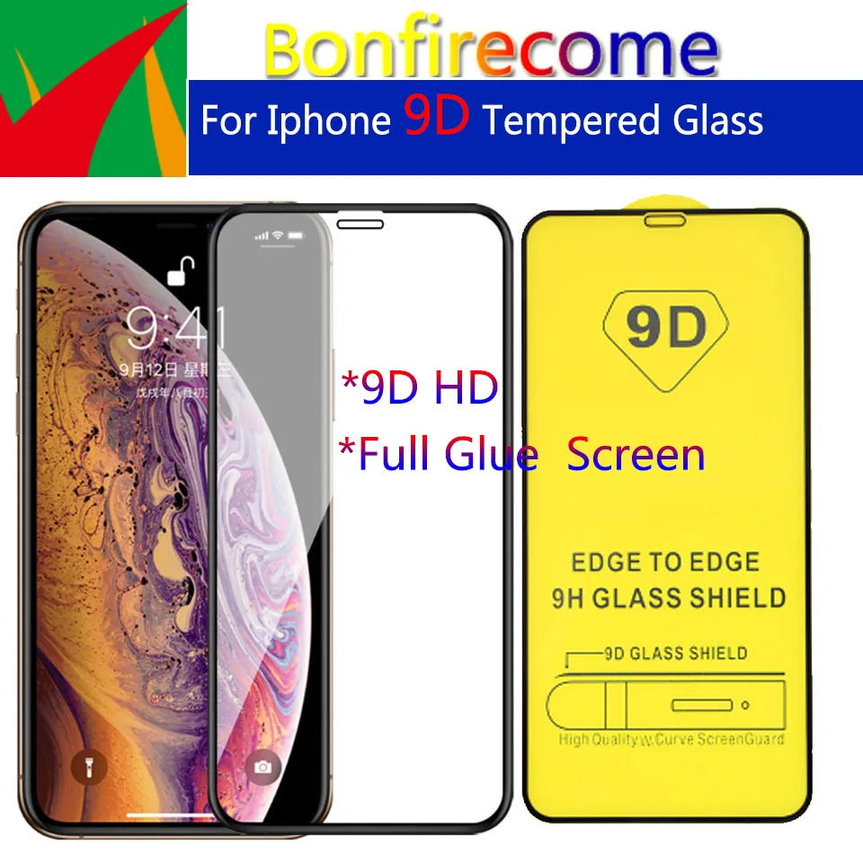 Изогнутое закаленное стекло 9D с полным покрытием клея для iPhone 6 6s 7 8 Plus X XR XS 11 12 Pro Max
