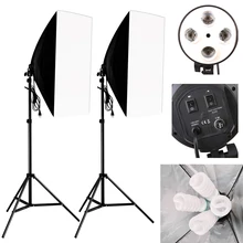 Photographic Lighting 50x70CM Four Lamp Softbox Kit E27 Holder Socket With 8pcs Bulb Soft Box Accessories For Photo Studio Video